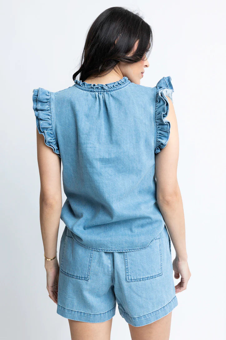 Denim Ruffle Sleeve Top