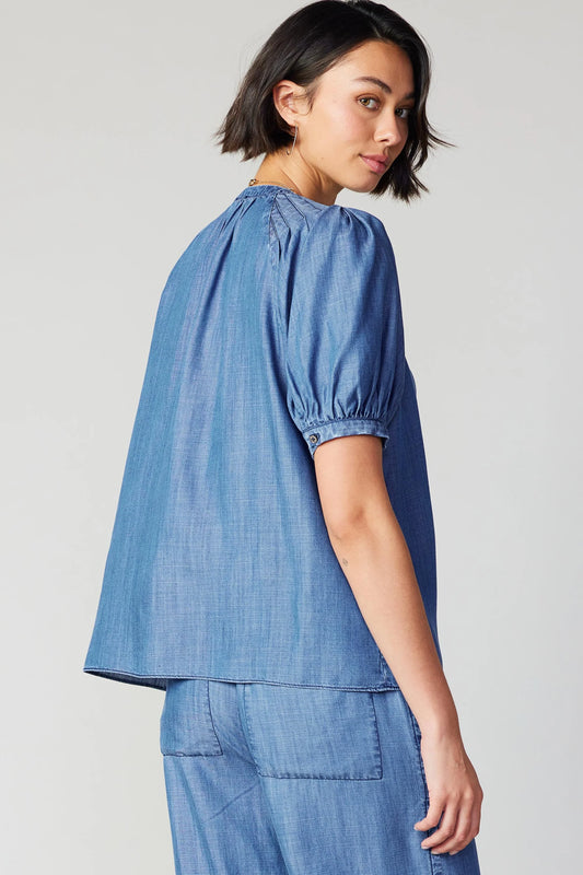 V Neck Chambray Top