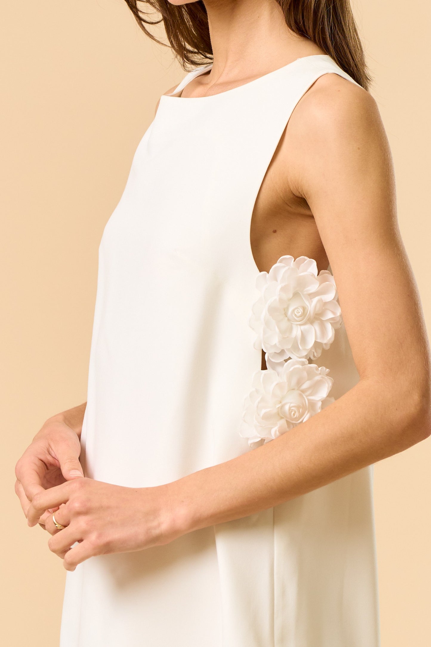 Sleeveless Mini Dress With Floral Appliqué