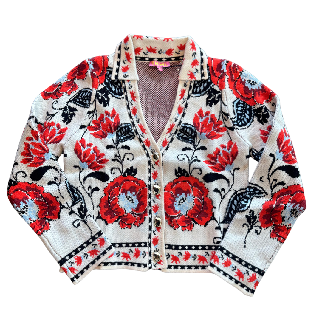 Floral Vneck Cardigan Gold Buttons