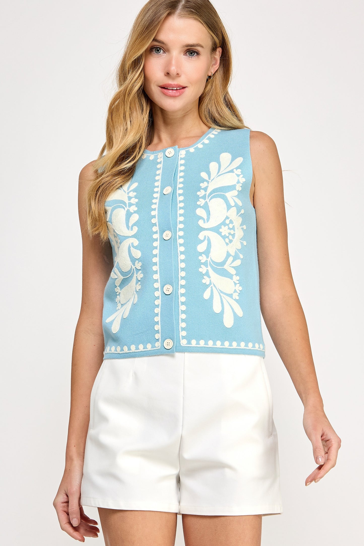 Embroidered Sleeveless Vest