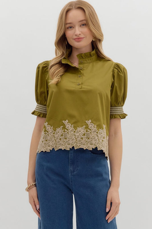 Olive Green Embroidered Top