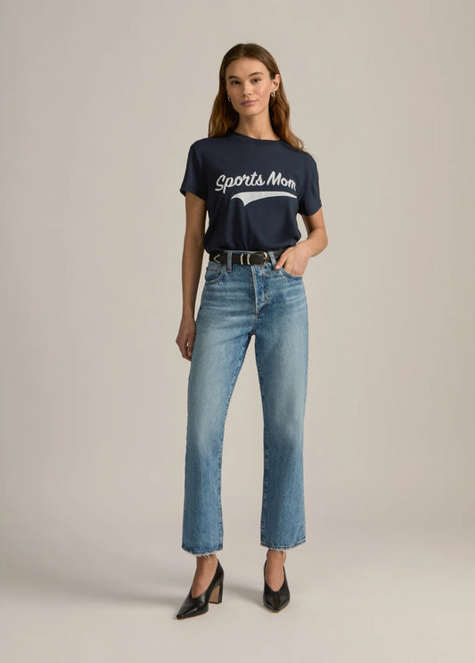 Sports Mom Cropped Tee White/Navy