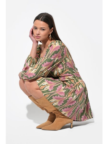 Coralie Drop Waist Floral Mini Dress in Olive