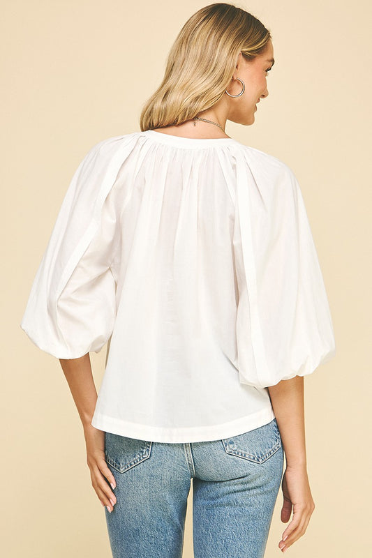 Tie V-Neck Top in White