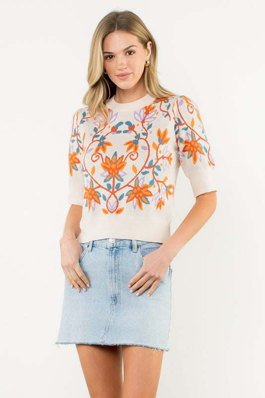 Short Sleeve Floral Knit Top