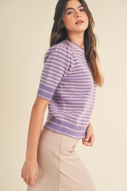 Round Neck Stripe Sweater Top