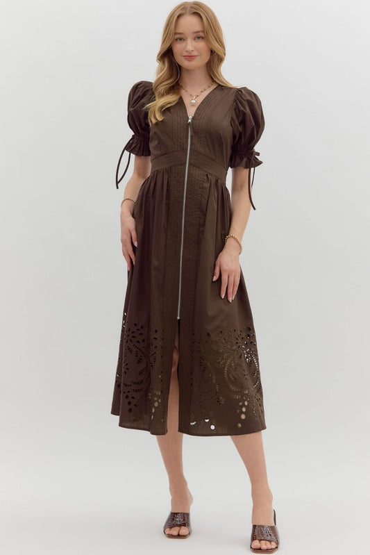 Zipper Front Midi Dress
