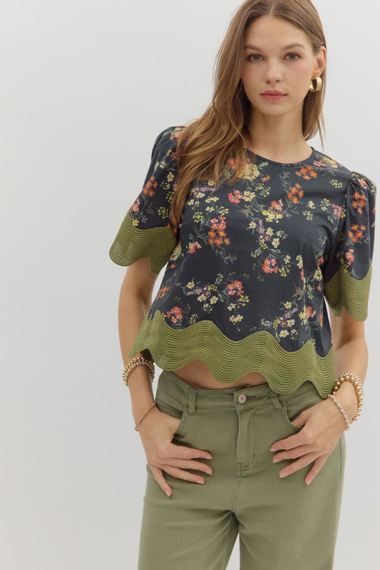 Floral Wavy Hem Top