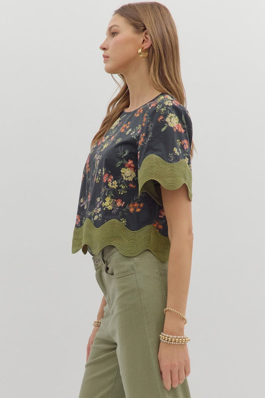 Floral Wavy Hem Top