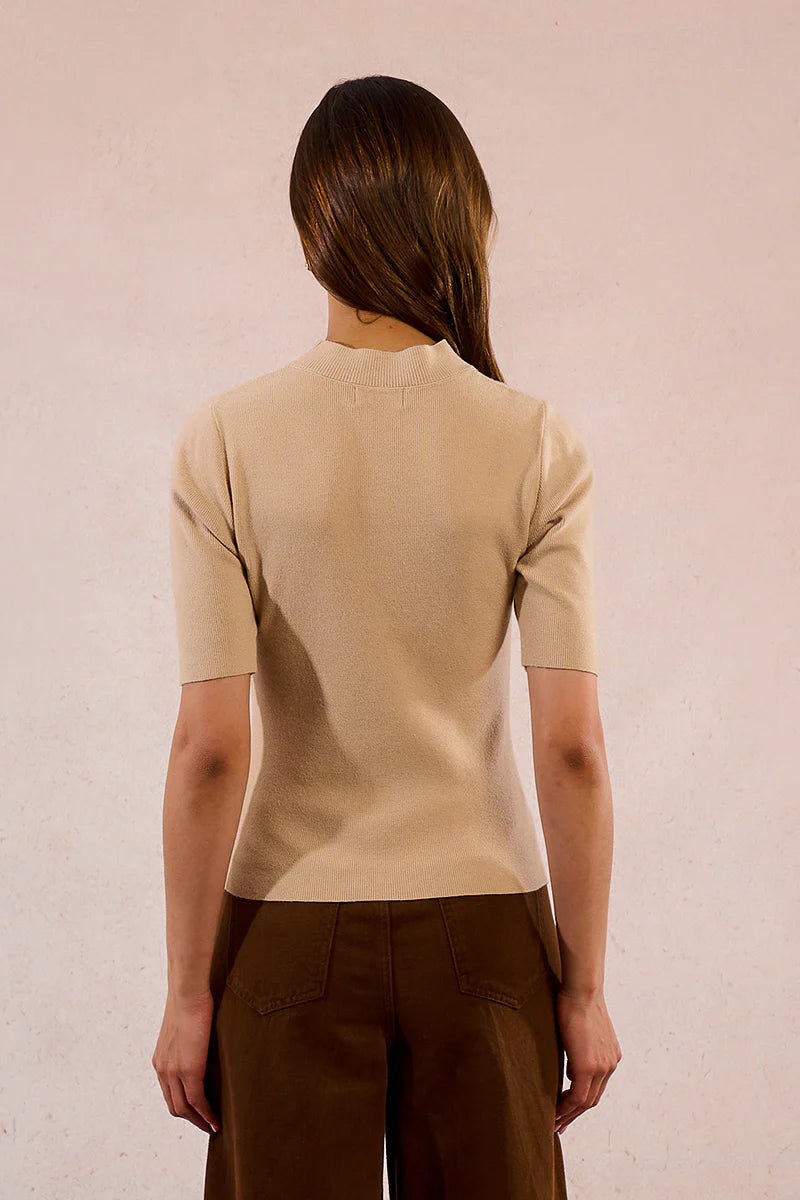 Beige Ribbed Mockneck