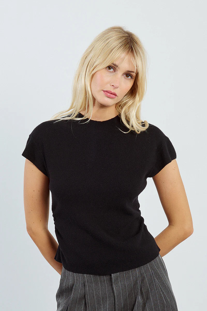 Ruched Black Ribbed Top