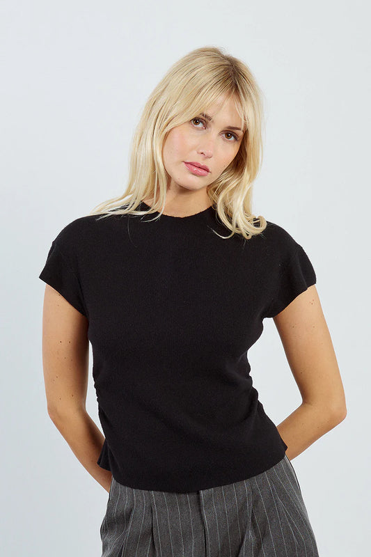 Ruched Black Ribbed Top