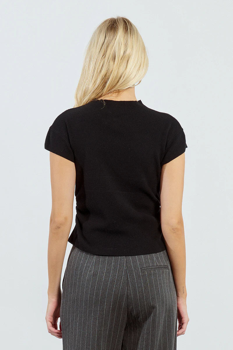 Ruched Black Ribbed Top