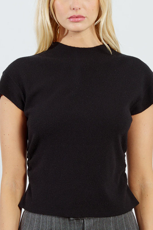 Ruched Black Ribbed Top
