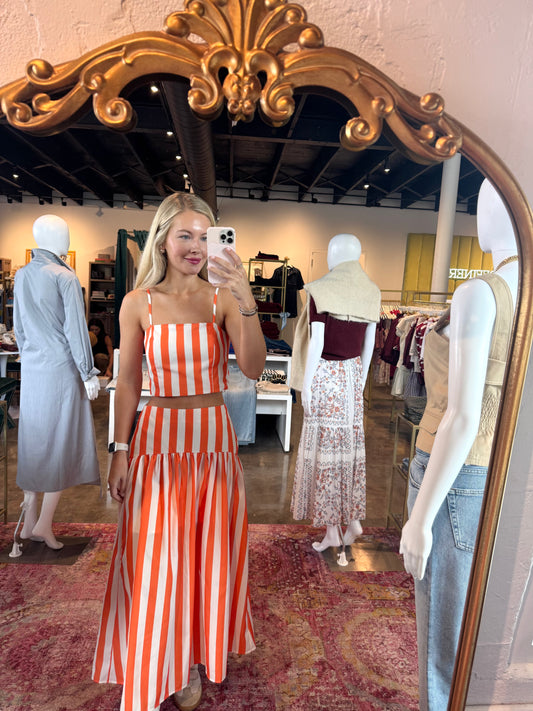 Orange Stripe Top + Skirt Set