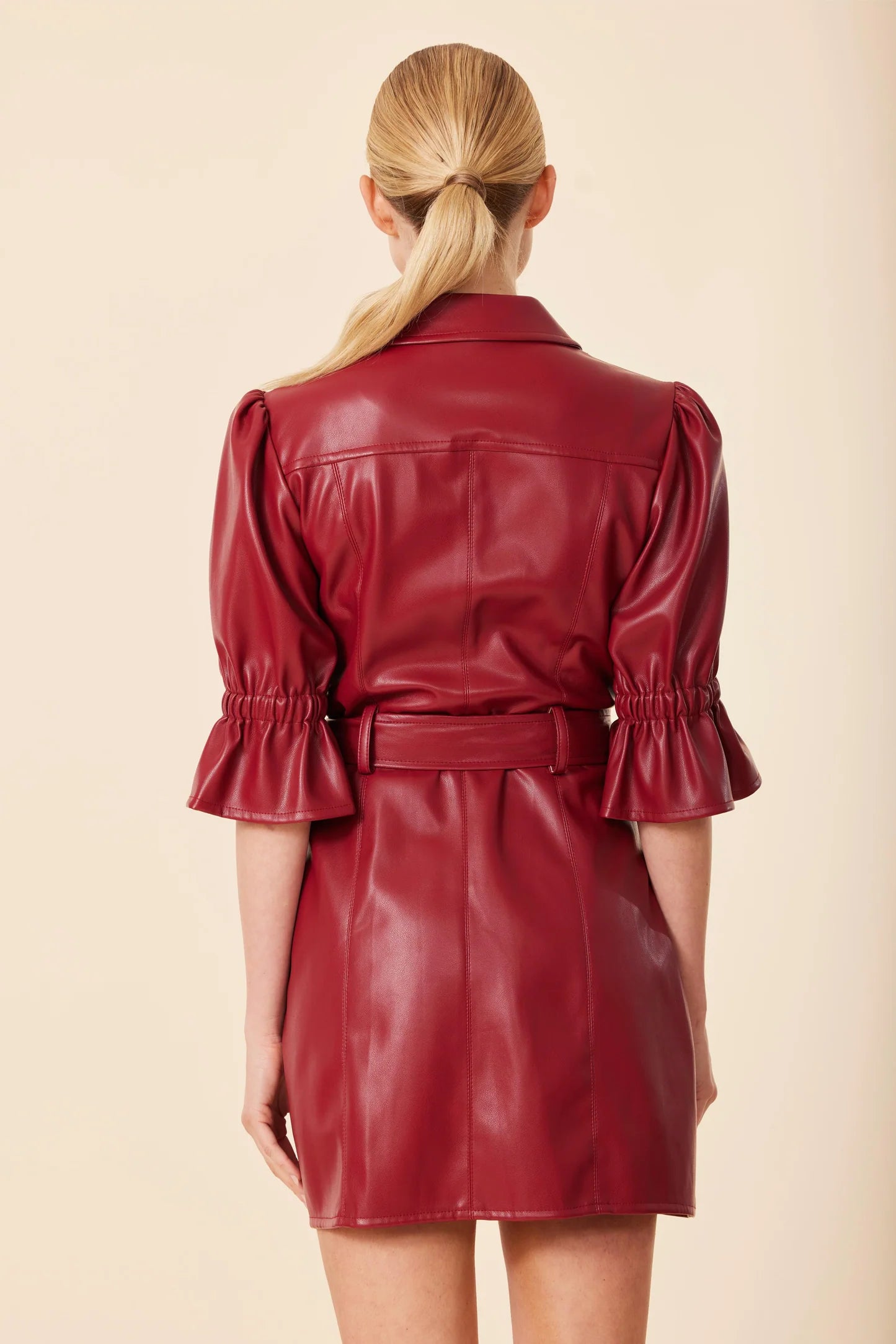 Red Leather Belted Dress