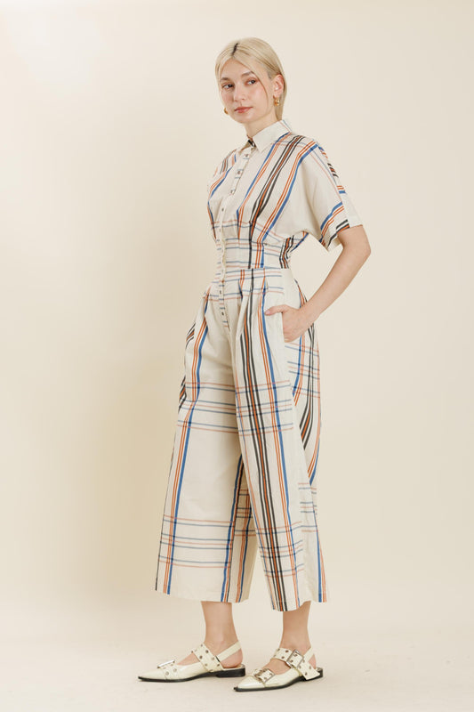 Plaid Pleated Jumpsuit