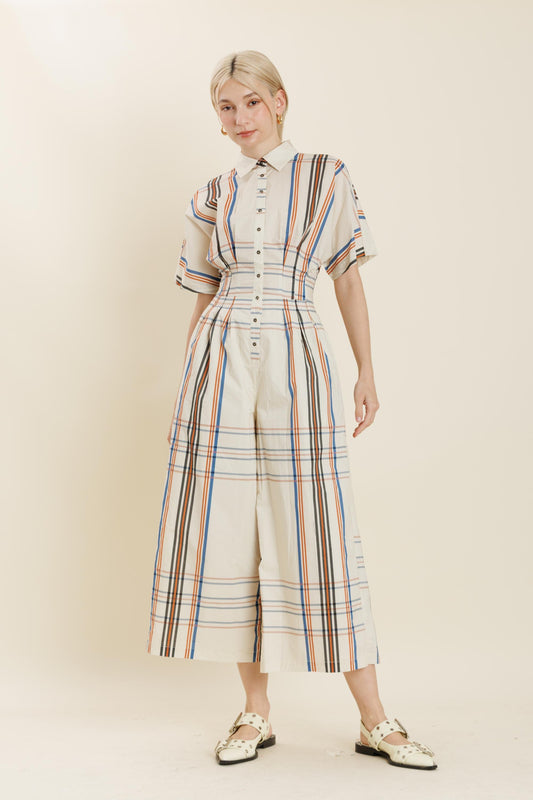 Plaid Pleated Jumpsuit