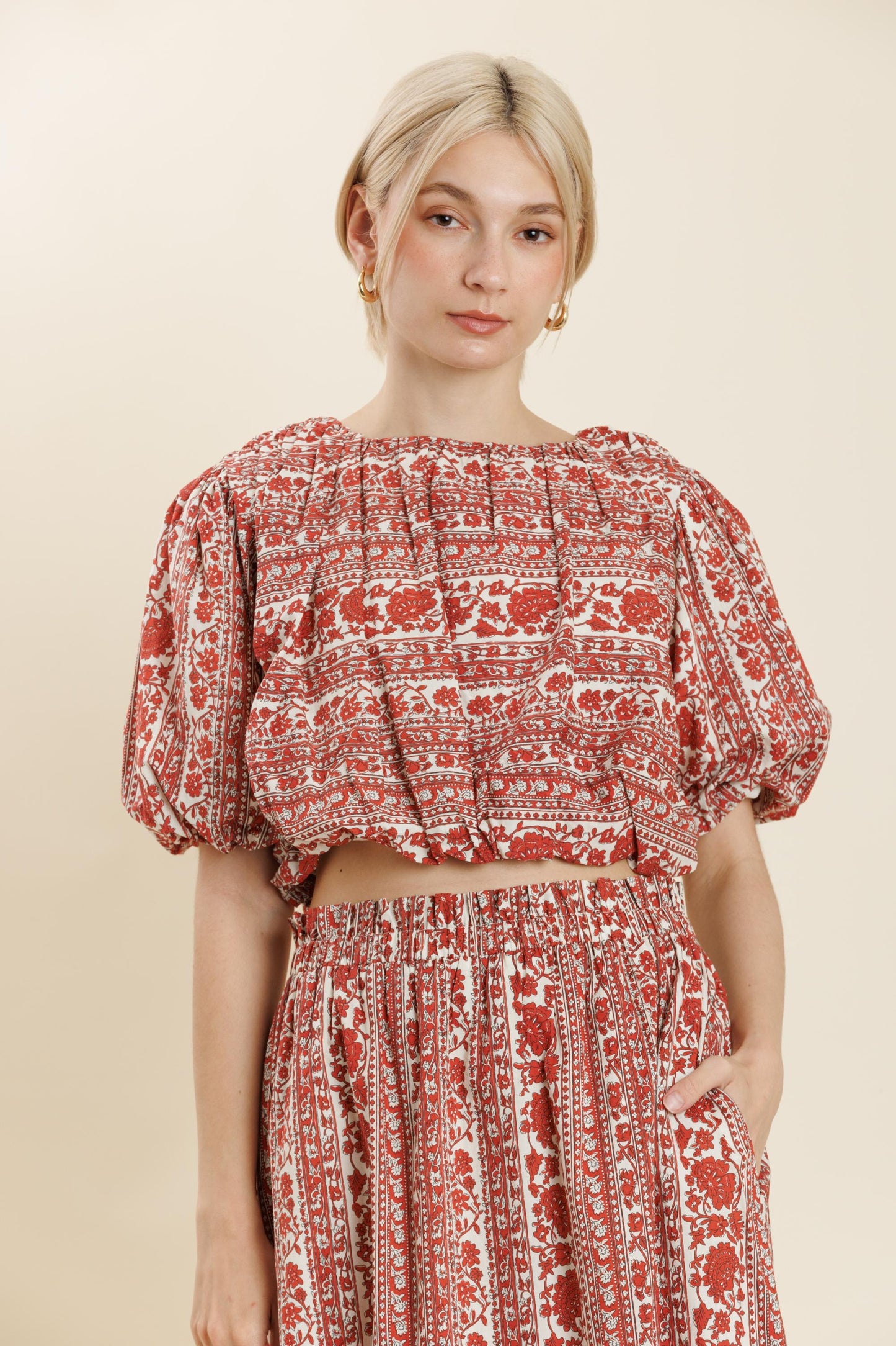 Red Floral Bubble Top