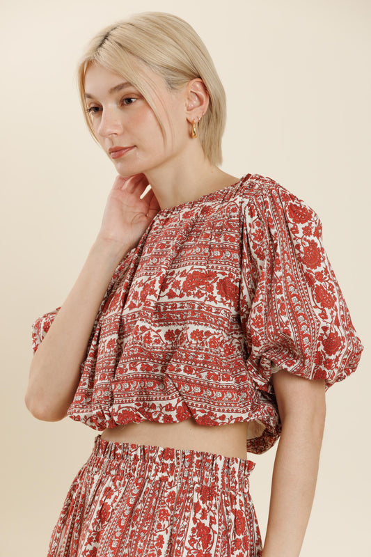 Red Floral Bubble Top