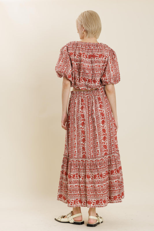 Red Floral Midi Skirt