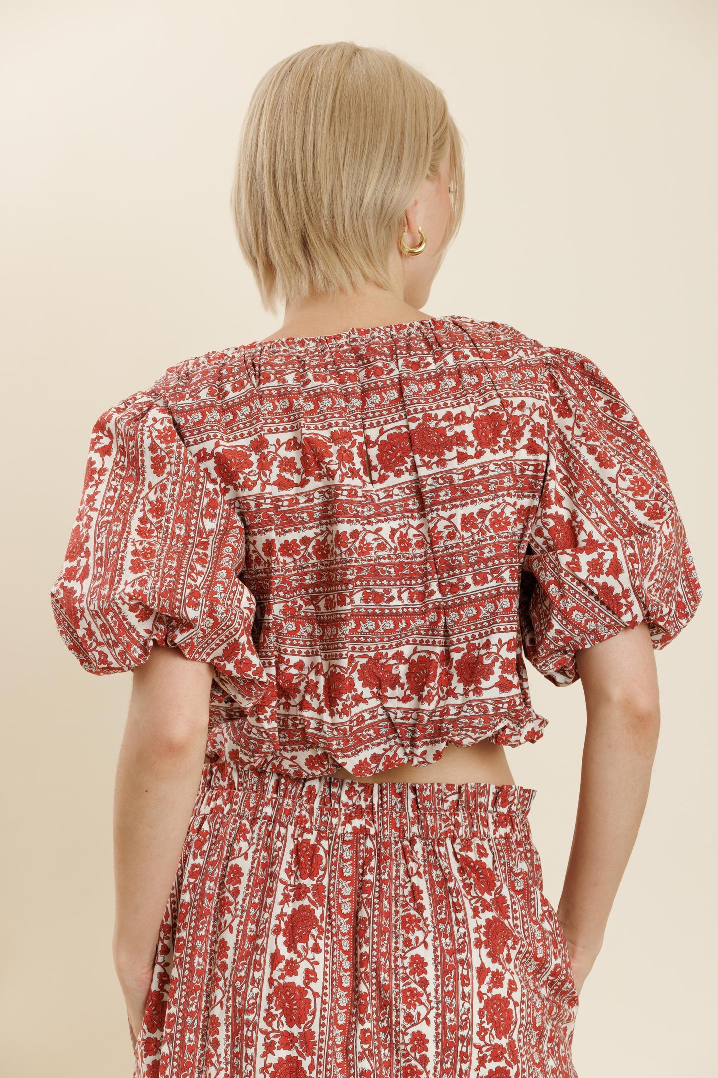 Red Floral Bubble Top