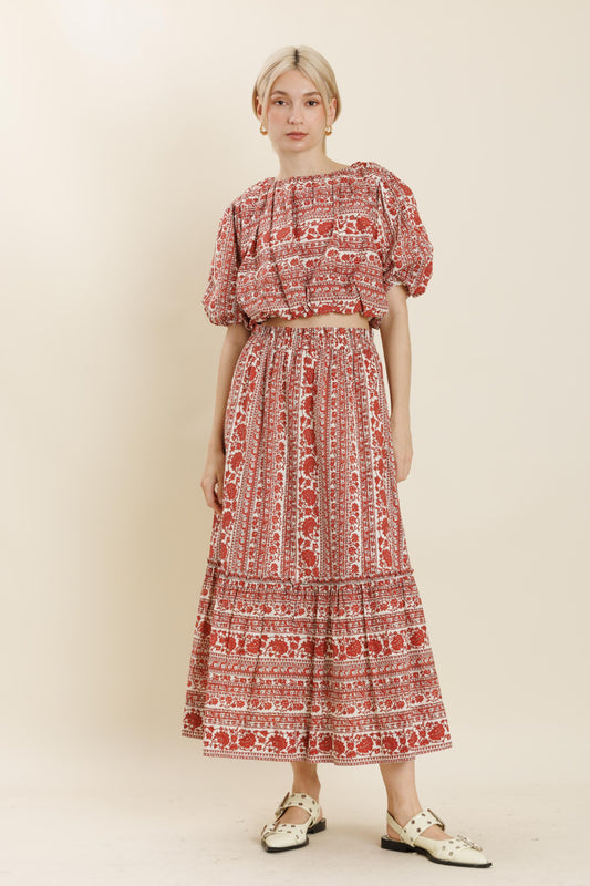 Red Floral Midi Skirt