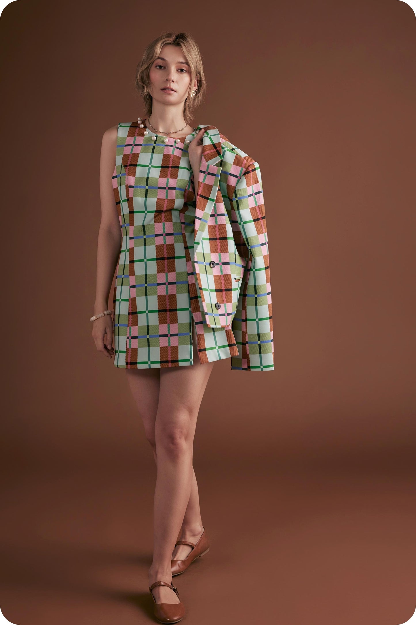 Plaid Pearl Mini Dress