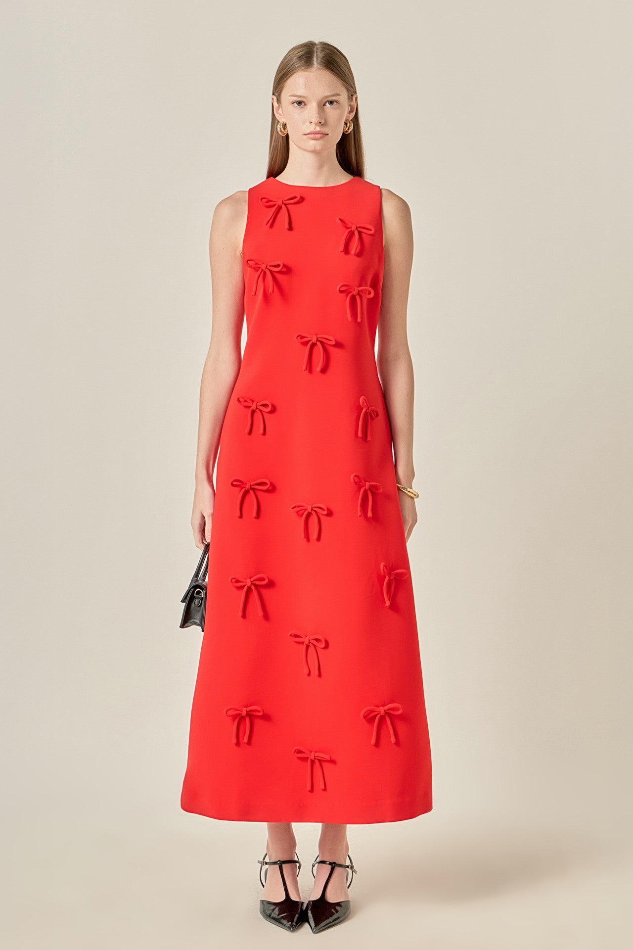Red Bow Ankle Length Dress