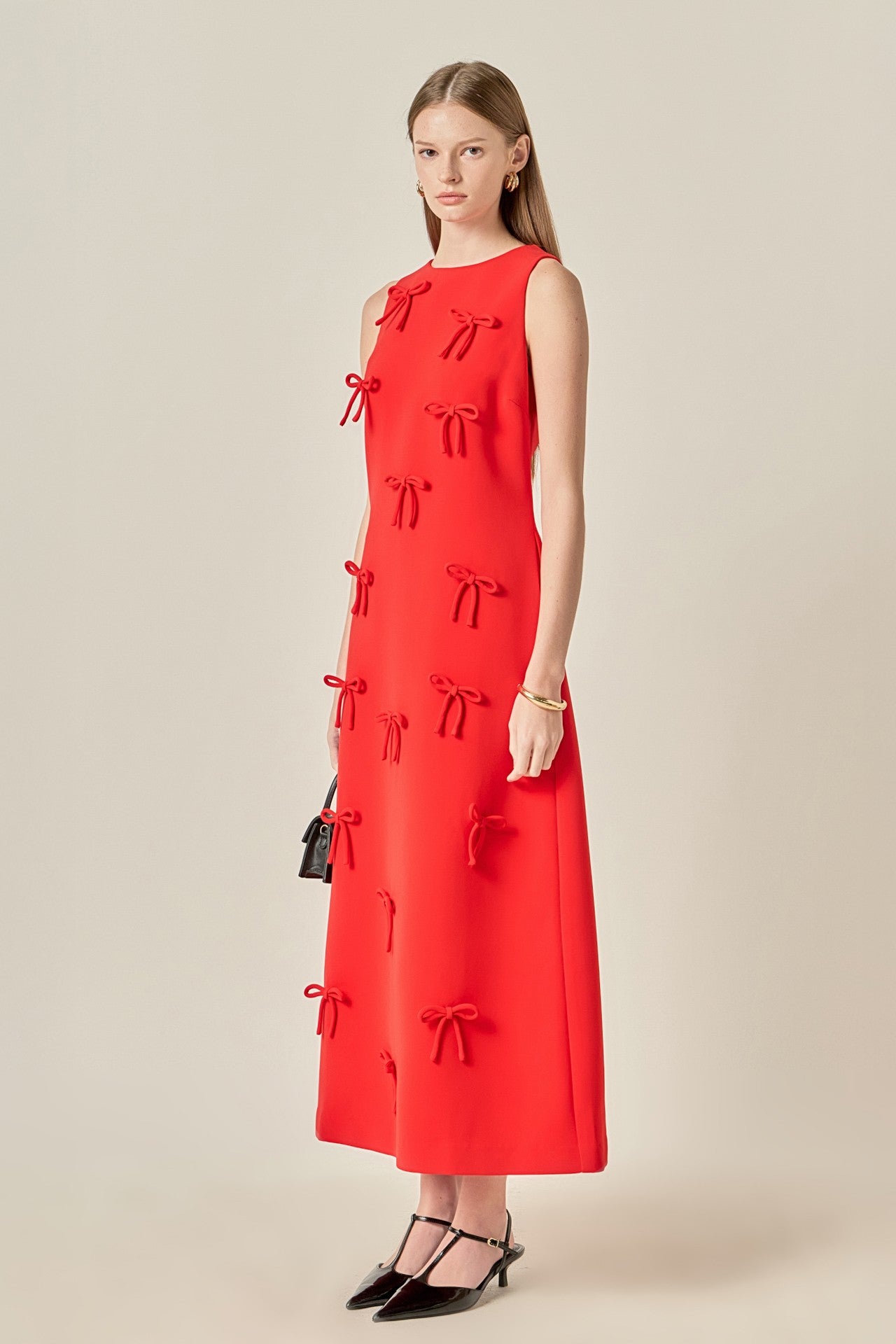 Red Bow Ankle Length Dress