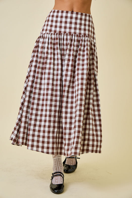 Brown Gingham Maxi Skirt