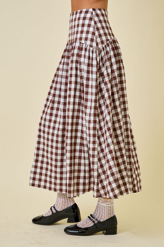 Brown Gingham Maxi Skirt