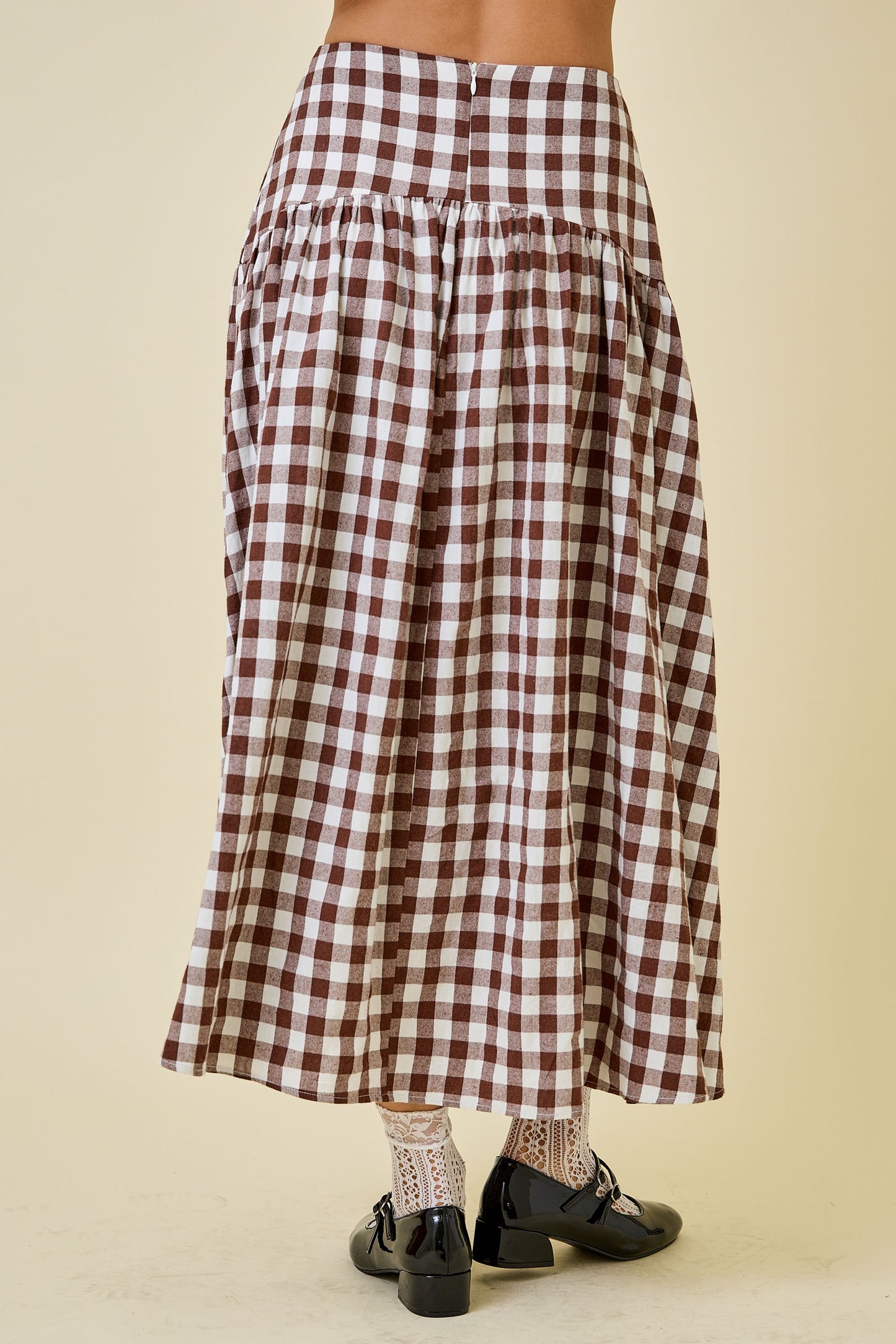 Brown Gingham Maxi Skirt