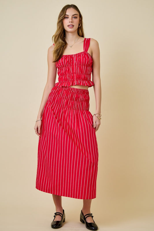 Striped Smock Midi Skirt