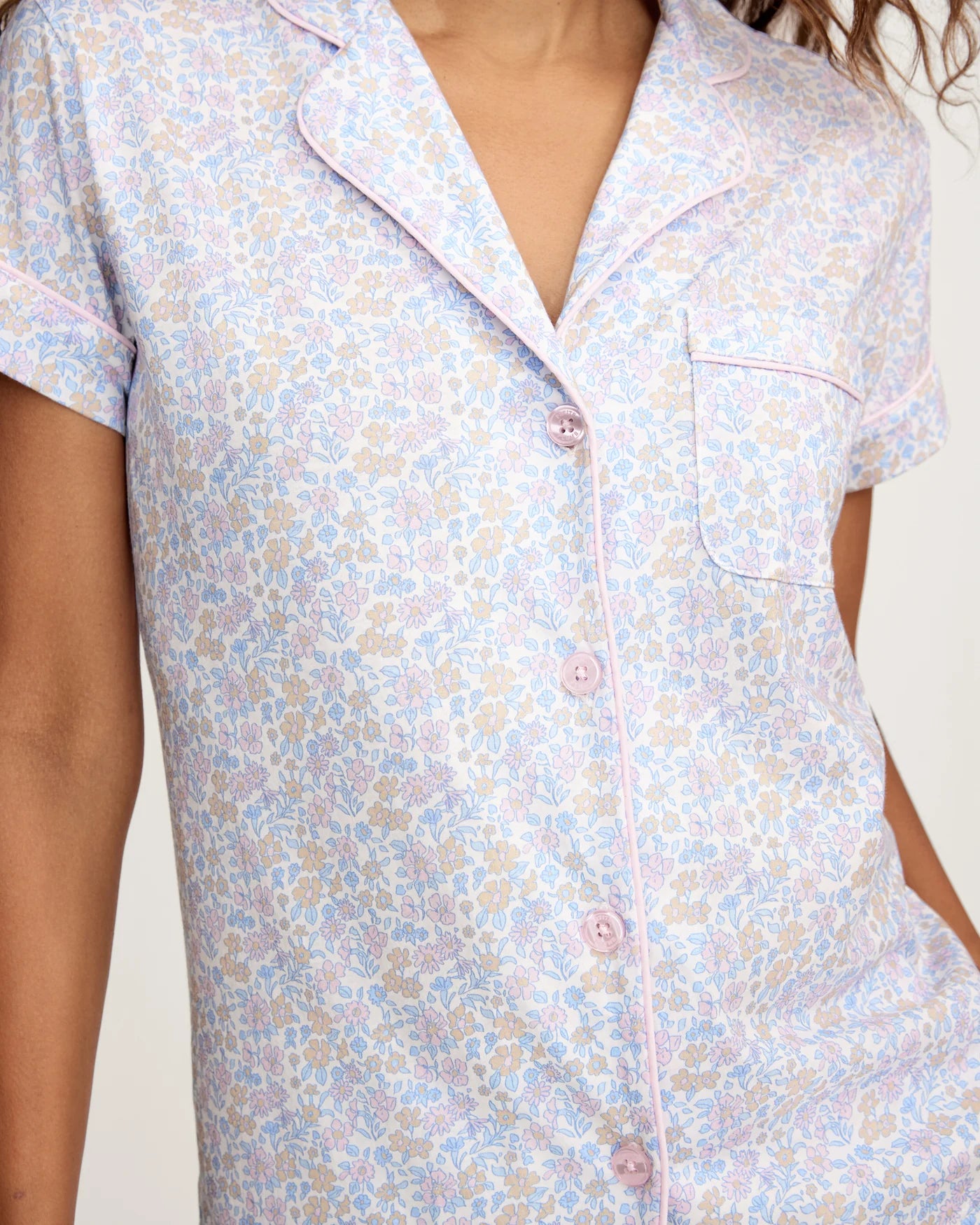 Luxe Pima Cotton Pajama Short Set in Fleur Blanche