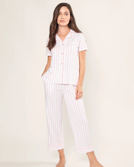 Luxe Pima Cotton Pajama Crop Set in Pink Stripe