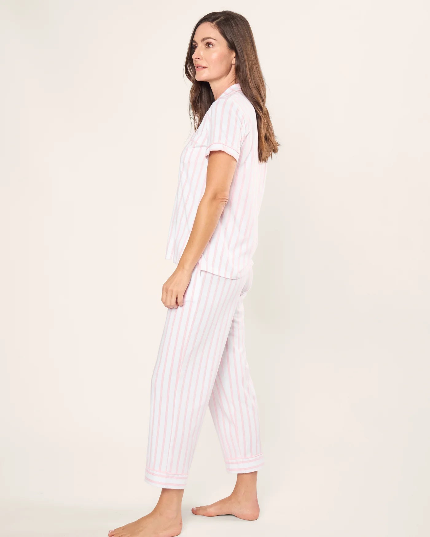 Luxe Pima Cotton Pajama Crop Set in Pink Stripe
