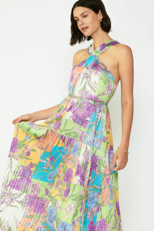 Botanical Color Block Midi Dress: last one-medium