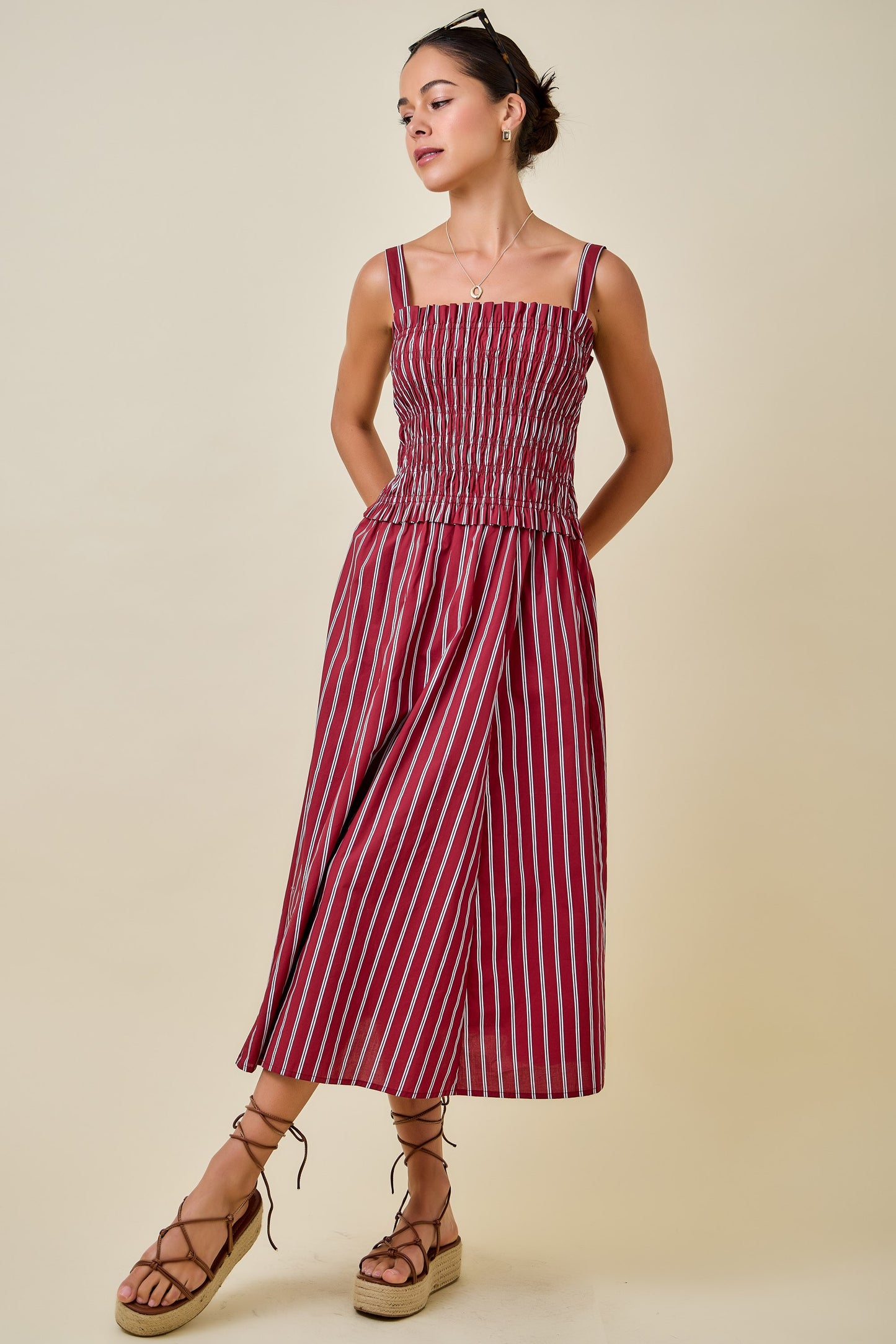 Striped Smocked Midi Dress