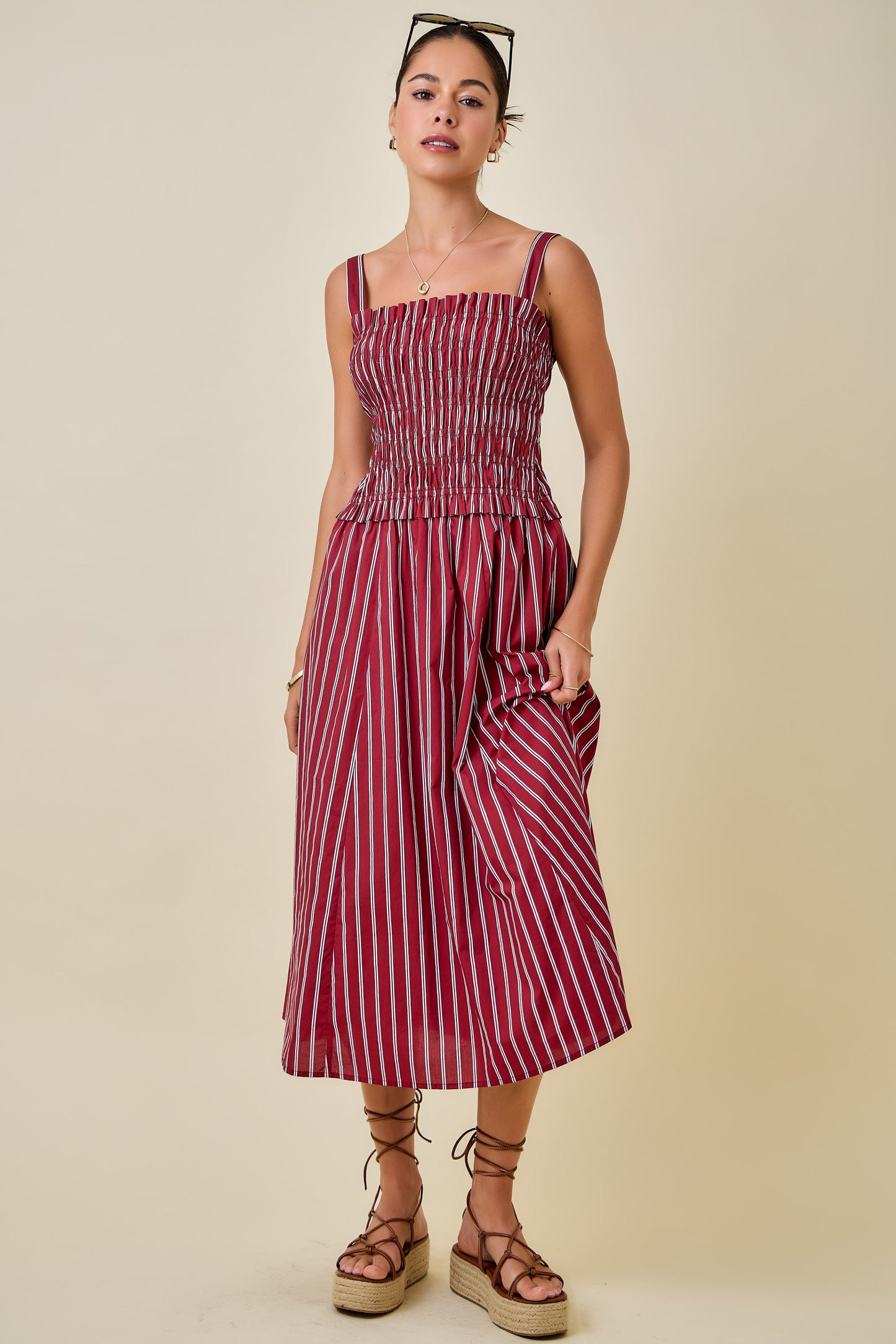 Striped Smocked Midi Dress