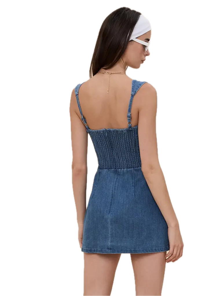 Denim Square Neck Mini Dress