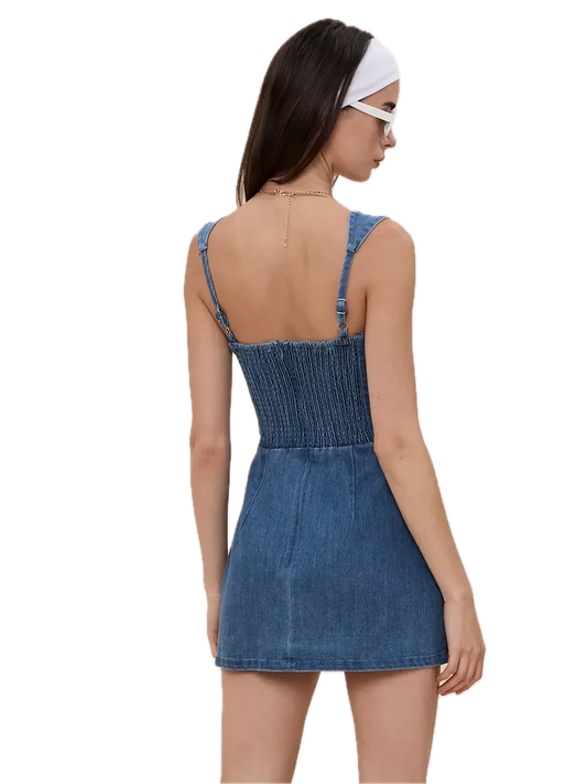 Denim Square Neck Mini Dress