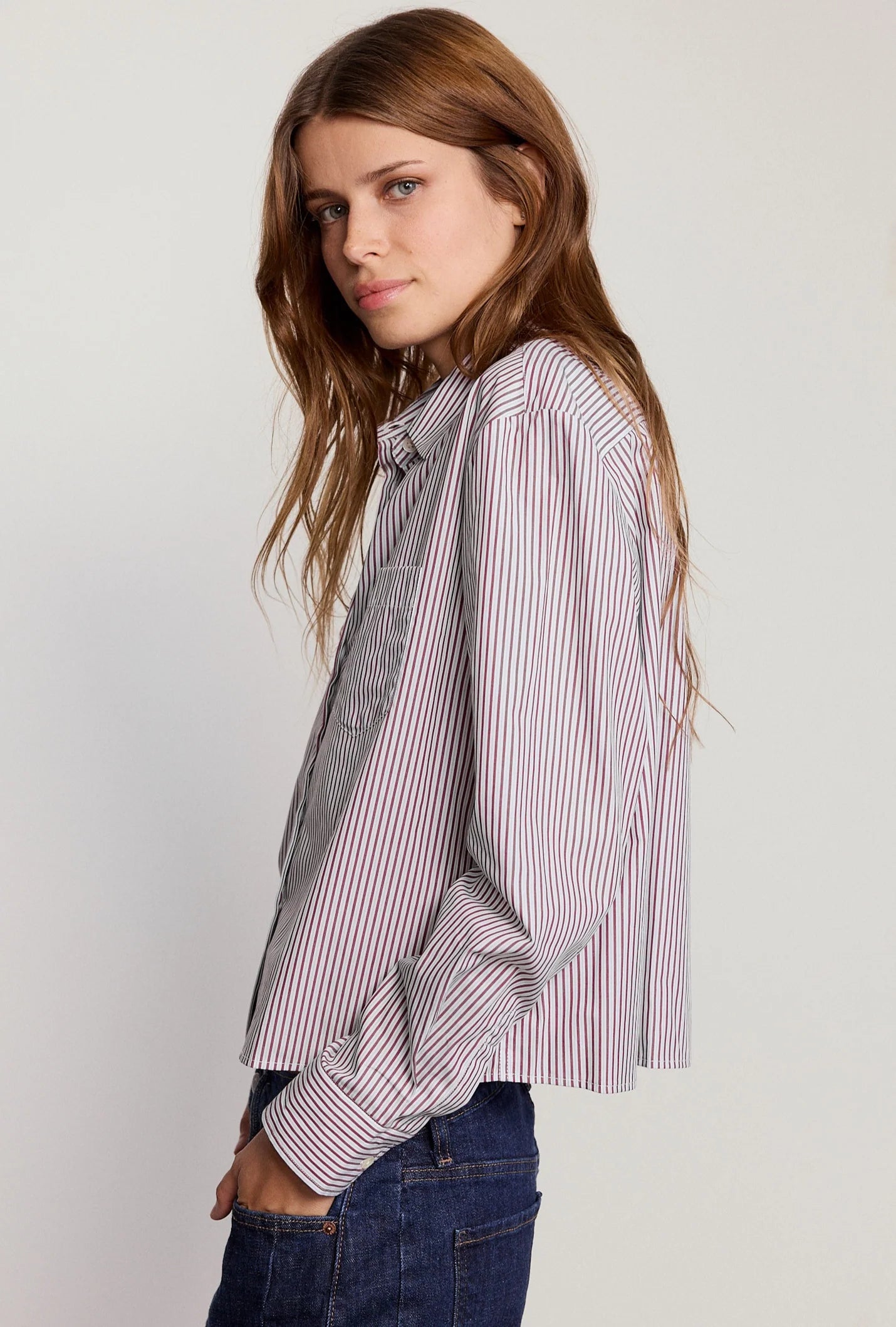 The LS Boxy Crop Burgundy Stripe