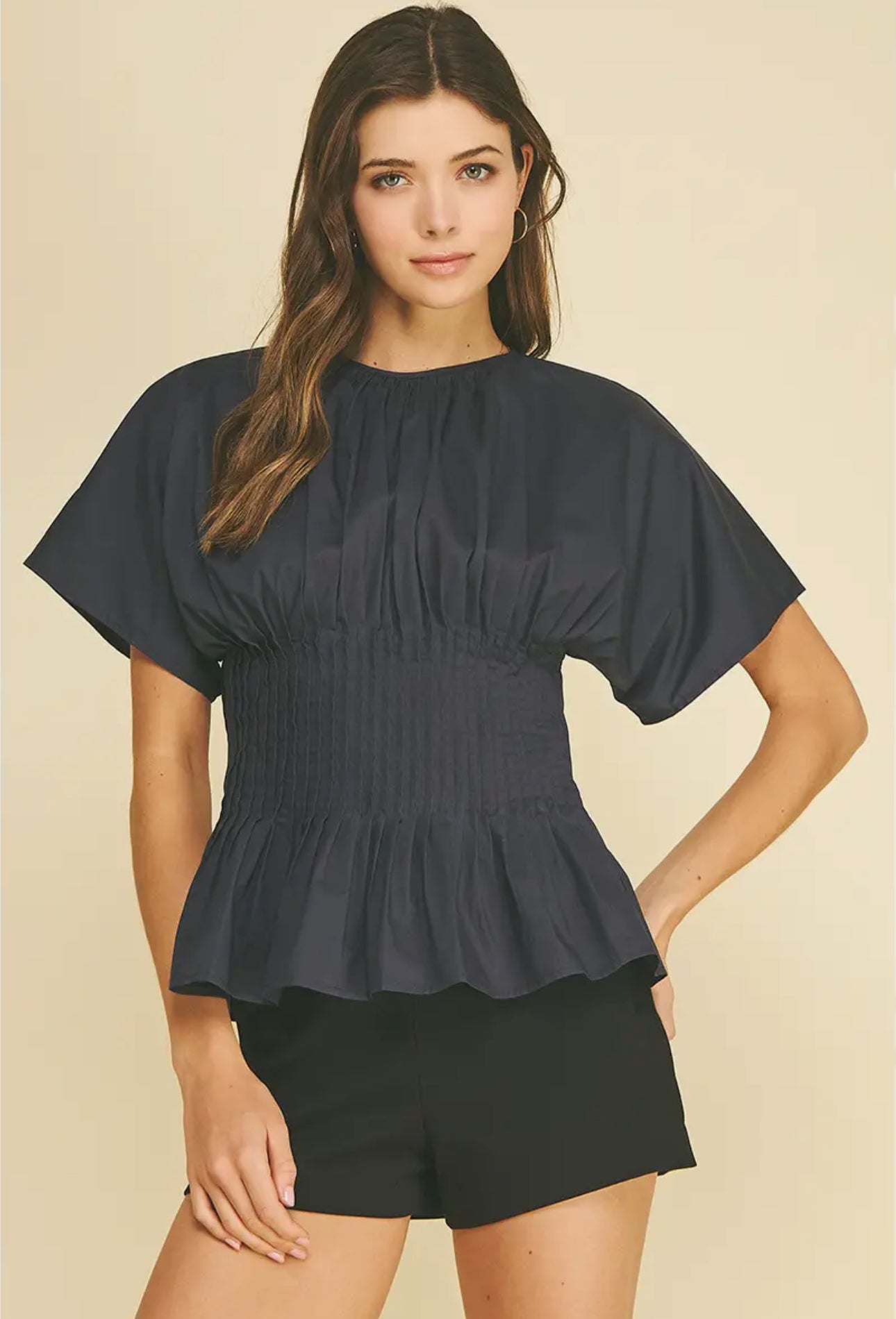 Pleated Waist Peplum Top