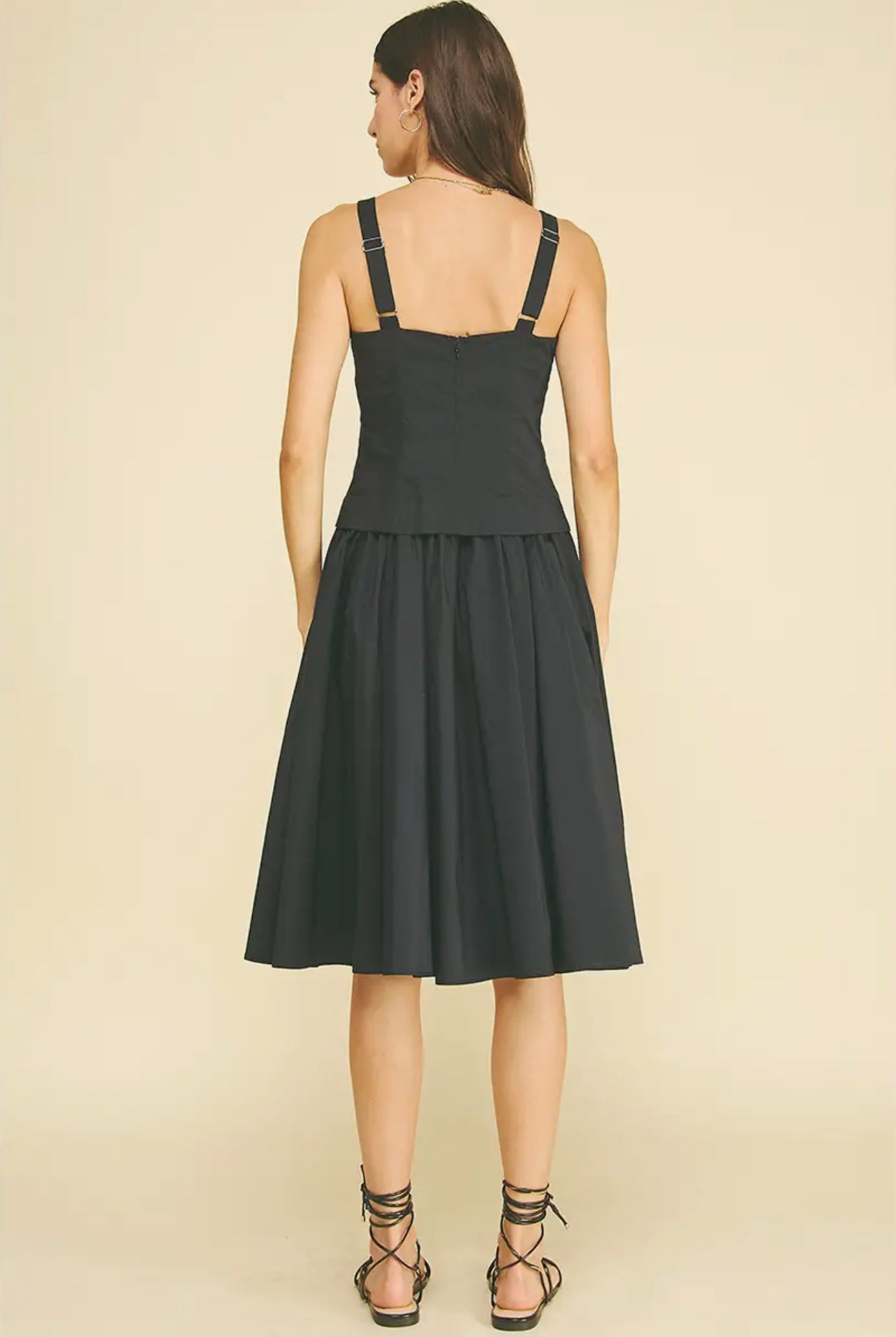 Square Neck Pleated Midi Dress