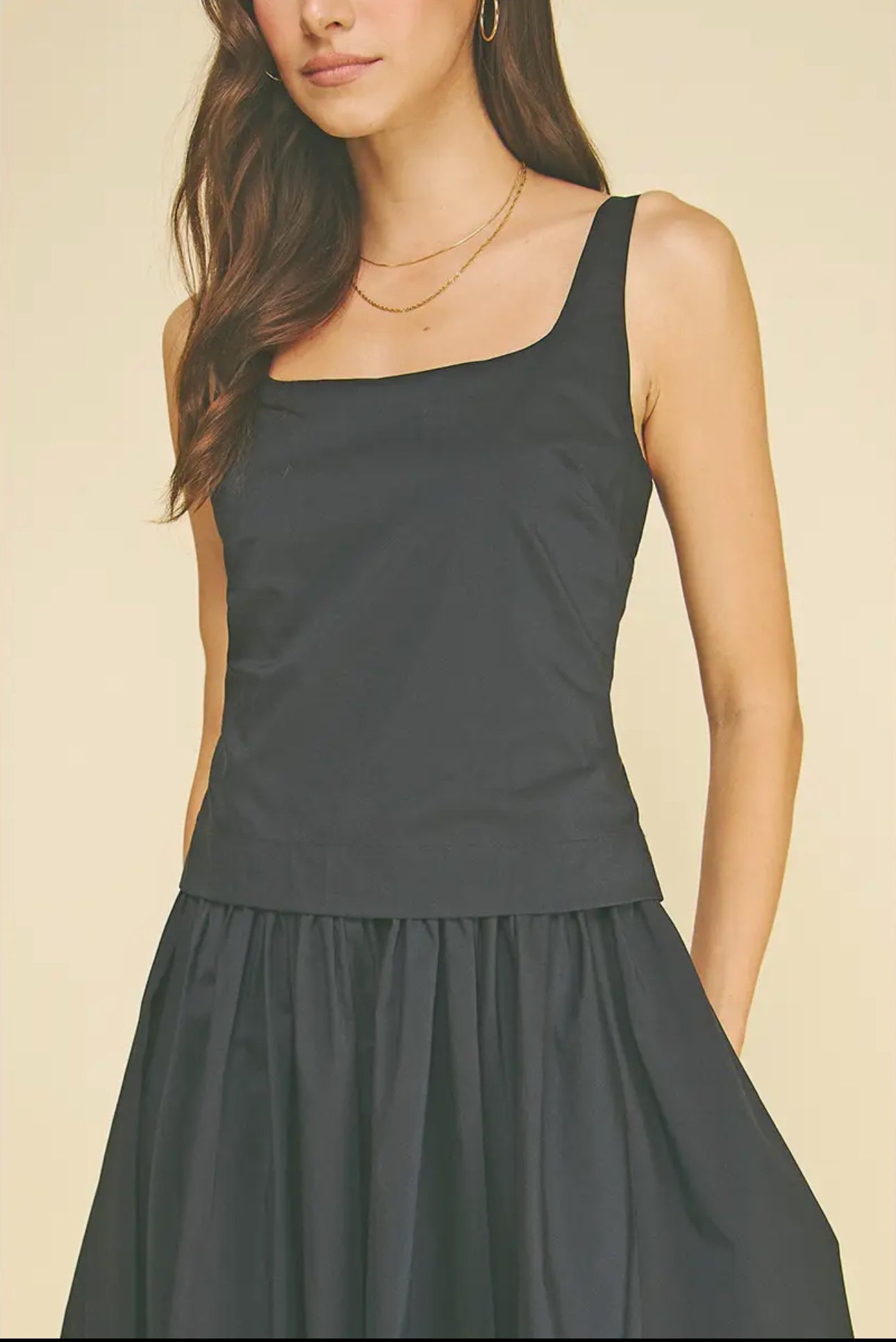 Square Neck Pleated Midi Dress