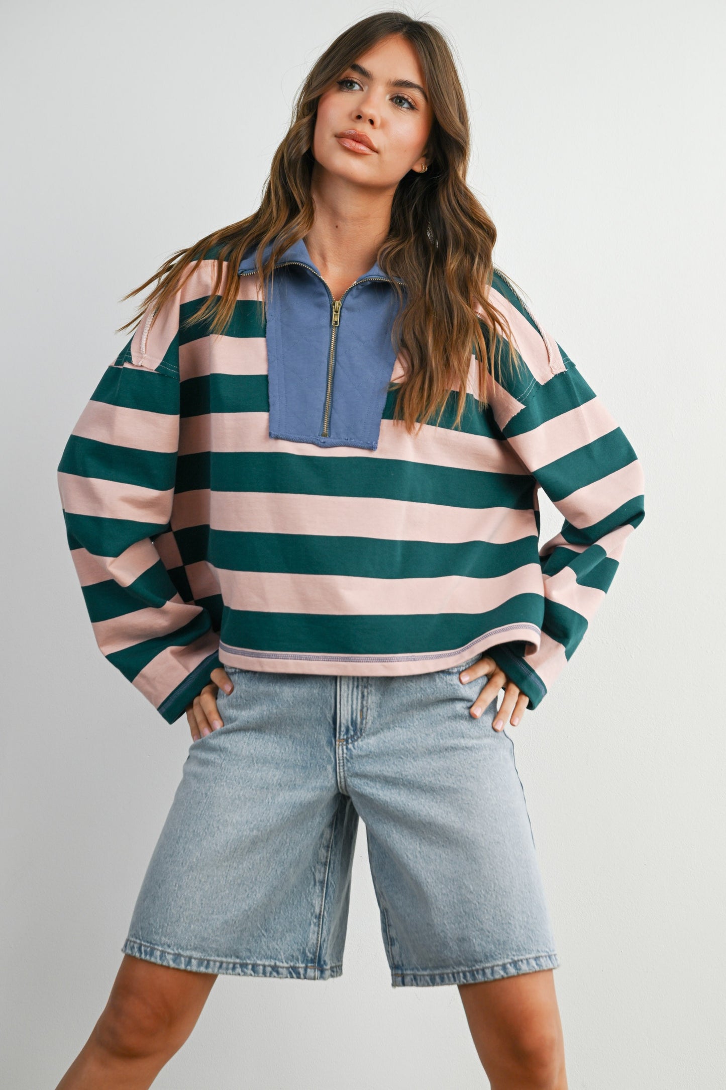 Striped Quarter Zip