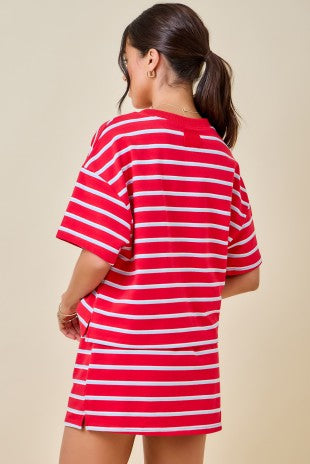 Striped Boxy Lounge Top Tomato