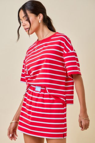 Striped Boxy Lounge Top Tomato